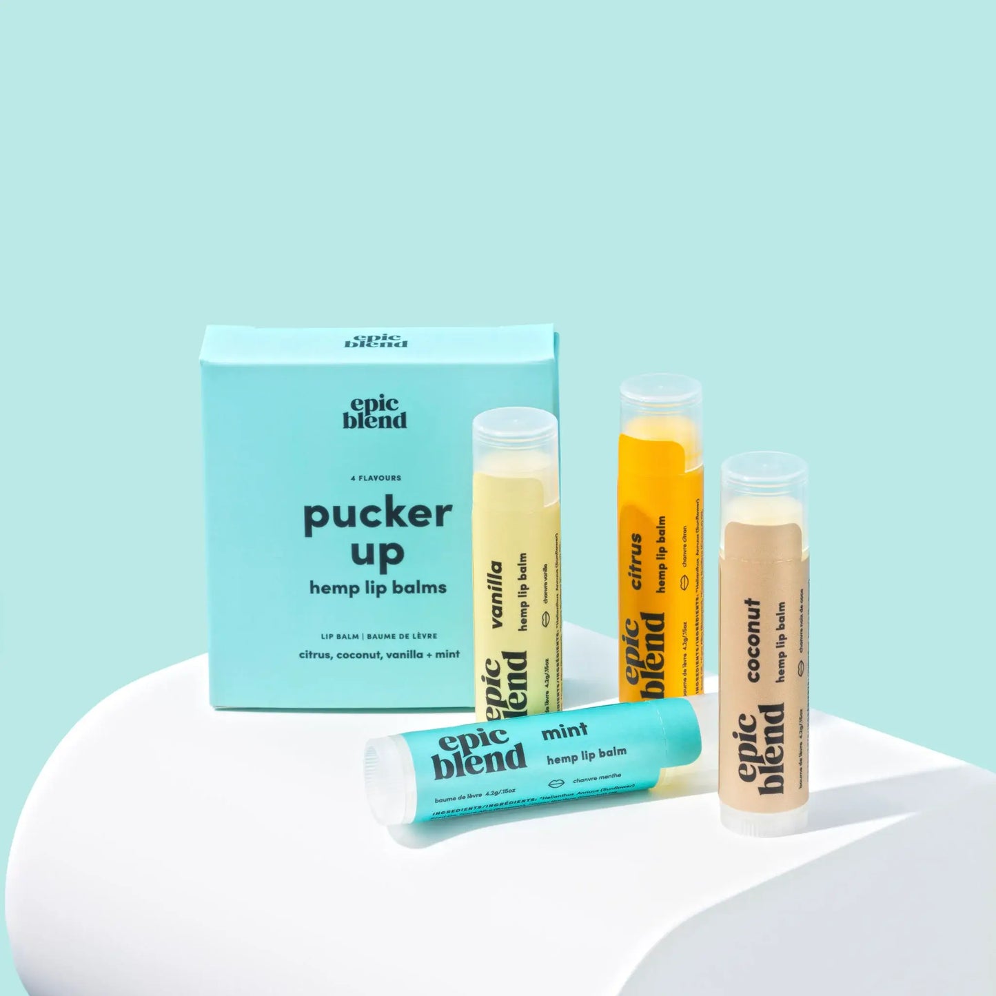 Pucker Up Hemp Lip Balm 4-Pack Kit/Bundle